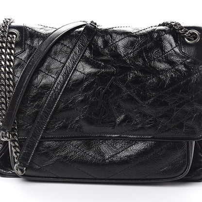 Saint Laurent Crinkled Calfskin Matelasse Monogram Large Niki Chain Satchel Black 7 of 9