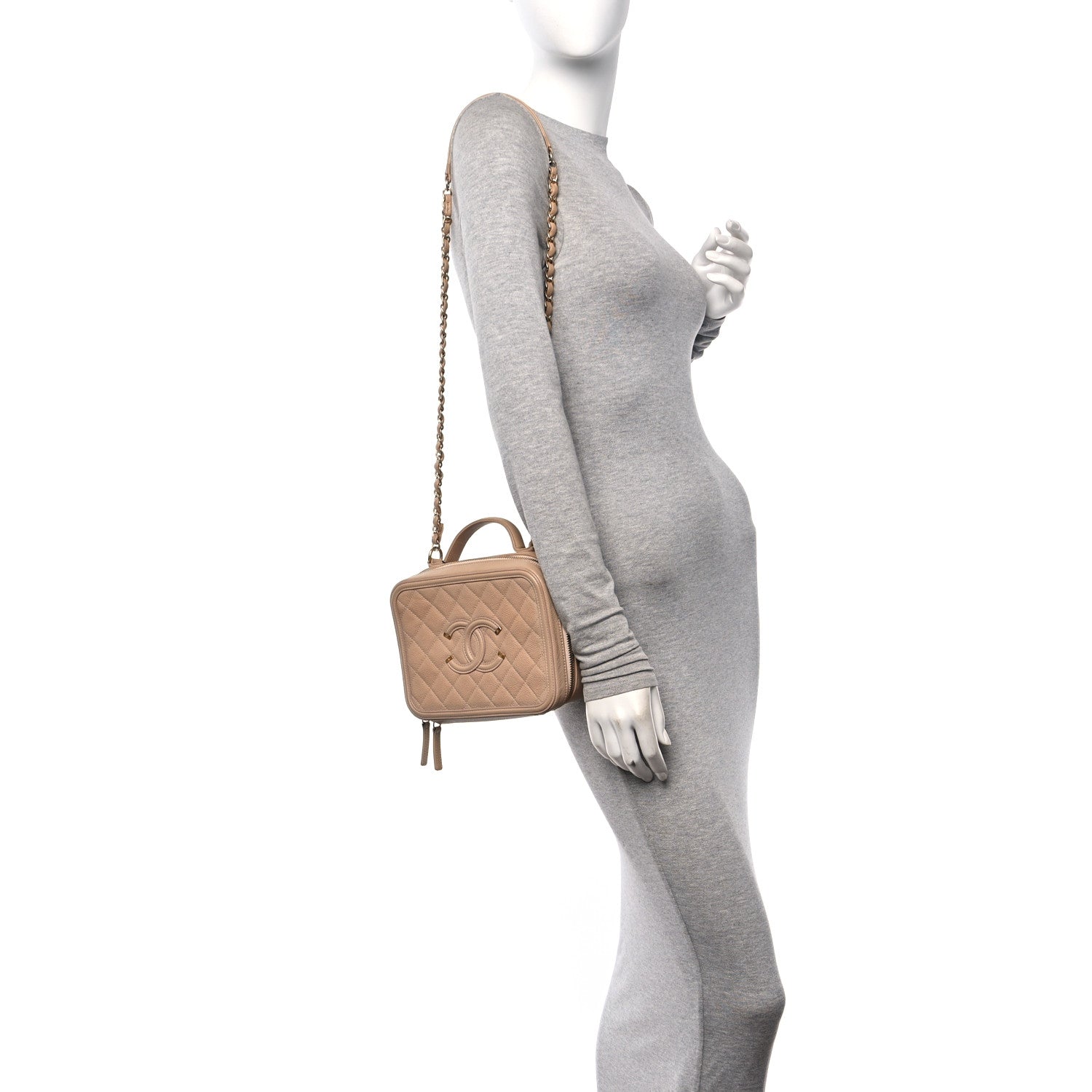 Chanel Caviar Quilted Medium CC Filigree Vanity Case Beige 2 of 12