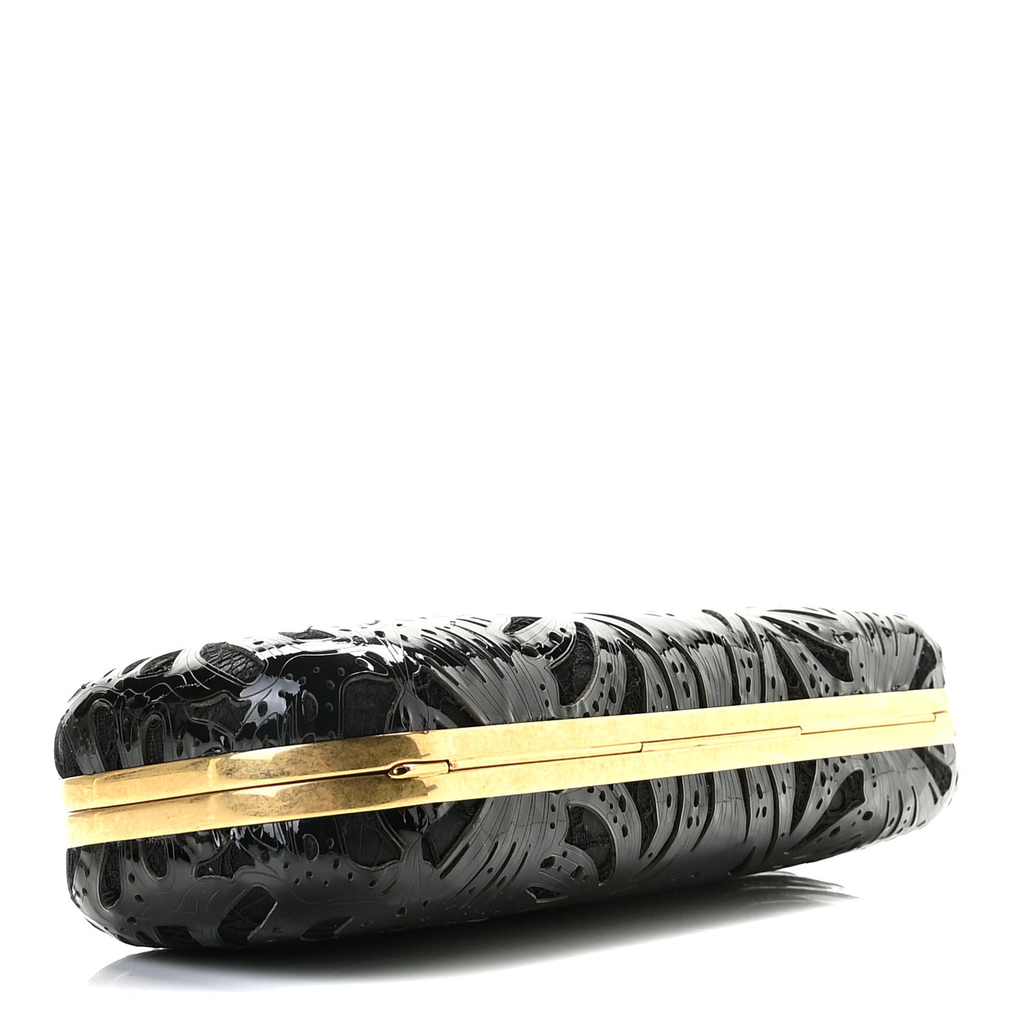Satin Lace Patent Skull Knuckle Box Clutch Black