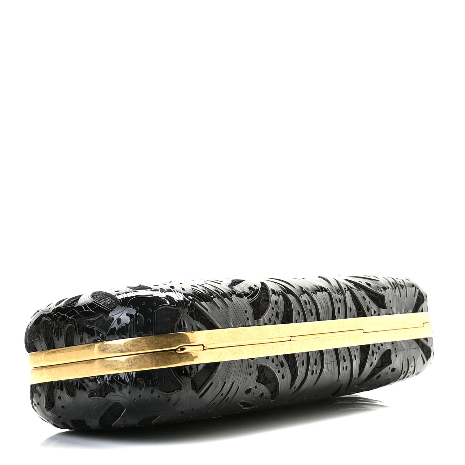 Alexander McQueen Satin Lace Patent Skull Knuckle Box Clutch Black 4 of 12
