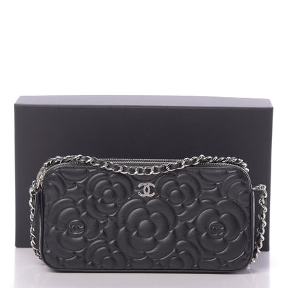 Chanel Lambskin Camellia Embossed Small Clutch With Chain Black 16 of 16