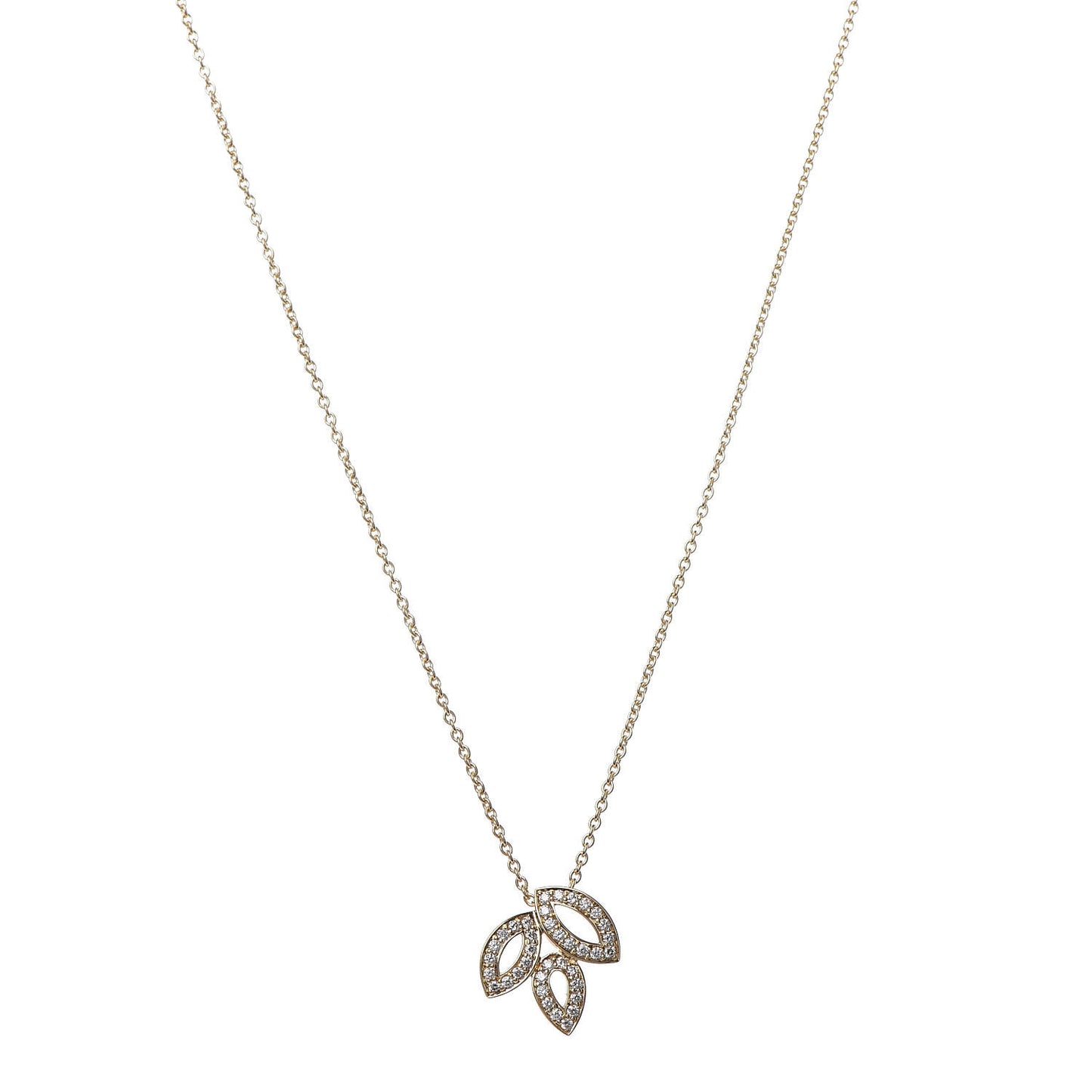 18K Yellow Gold Diamond Small Lily Cluster Pendant Necklace
