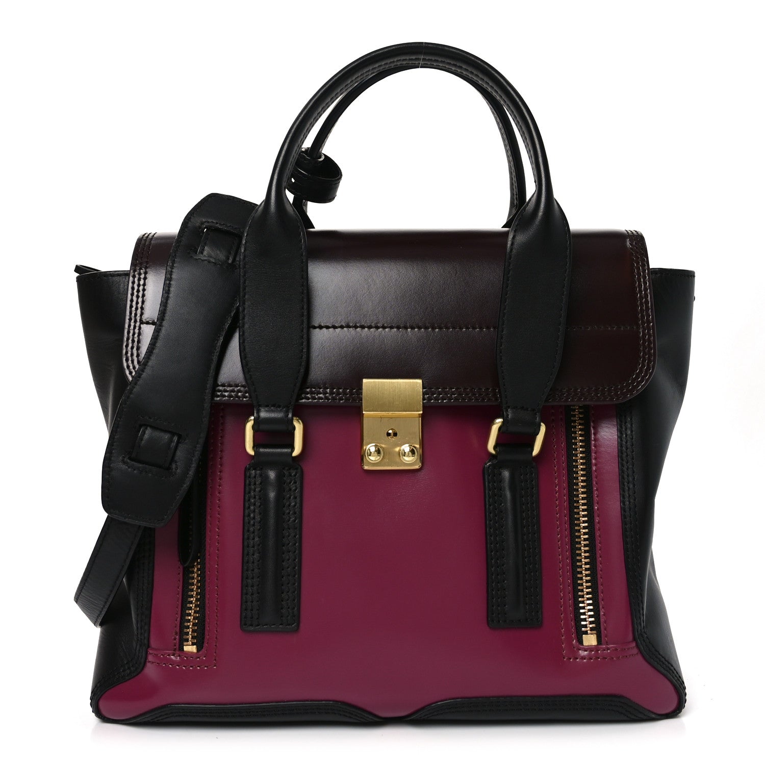 3.1 Phillip Lim Smooth Calfskin Medium Pashli Satchel Berry Black 1 of 9