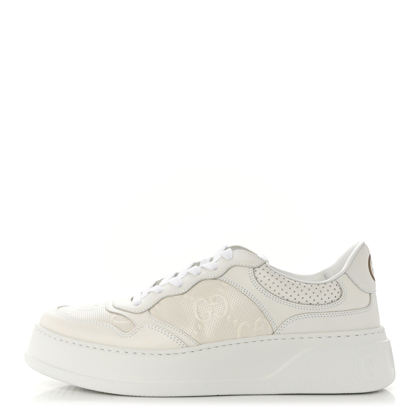 Calfskin GG Tennis Embossed Perforated Mens Interlocking G 55mm Sneakers 8 Great White