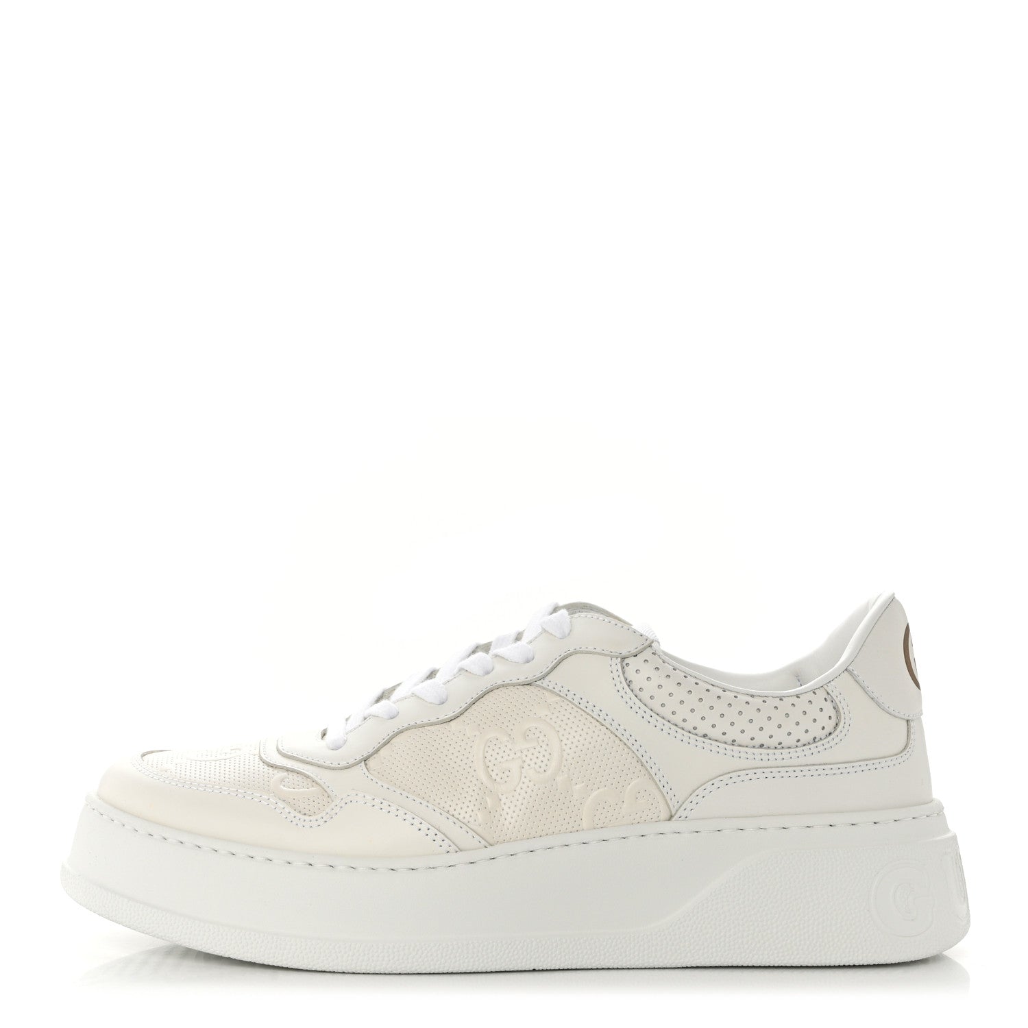 Gucci Calfskin GG Tennis Embossed Perforated Mens Interlocking G 55mm Sneakers 8 Great White 1 of 9