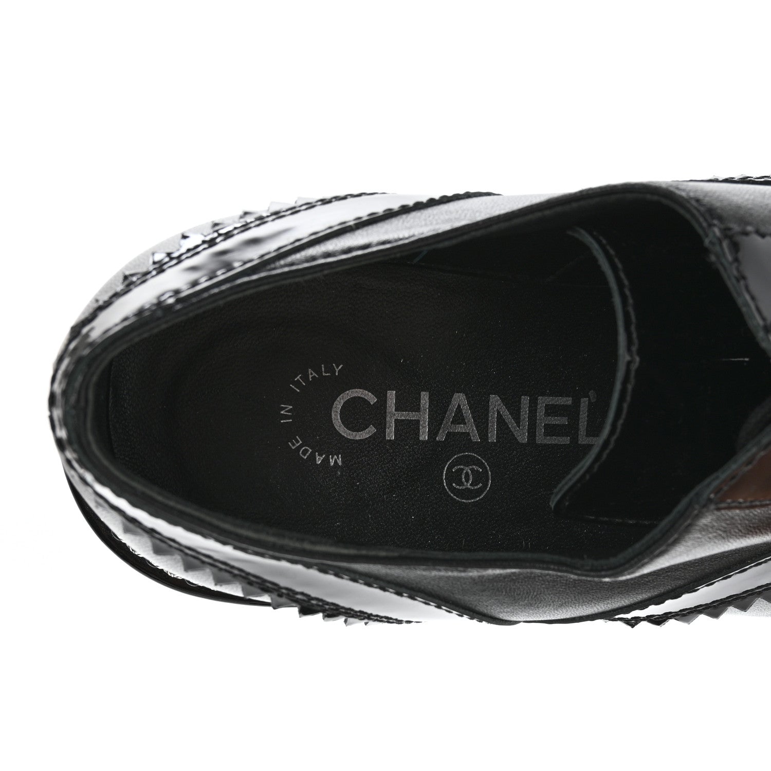 Chanel Lambskin Patent Calfskin CC Brogue Lace Up Oxfords 37 Black 7 of 11