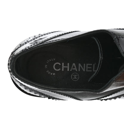 Chanel Lambskin Patent Calfskin CC Brogue Lace Up Oxfords 37 Black 7 of 11