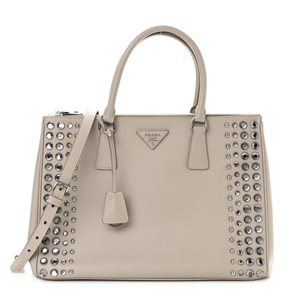 Prada Saffiano Lux Studded Crystal Medium Galleria Double Zip Tote Pomice 1 of 10
