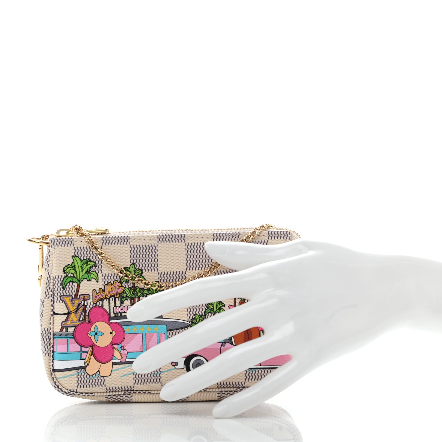 Louis Vuitton Damier Azur 2021 Christmas Animation Hollywood Mini Pochette Accessories Fuchsia 2 of 8