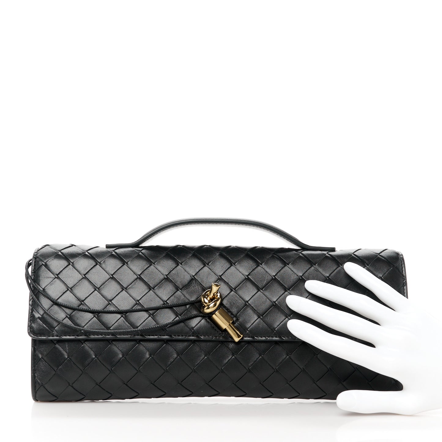 Nappa Intrecciato Long Andiamo Top Handle Clutch Black