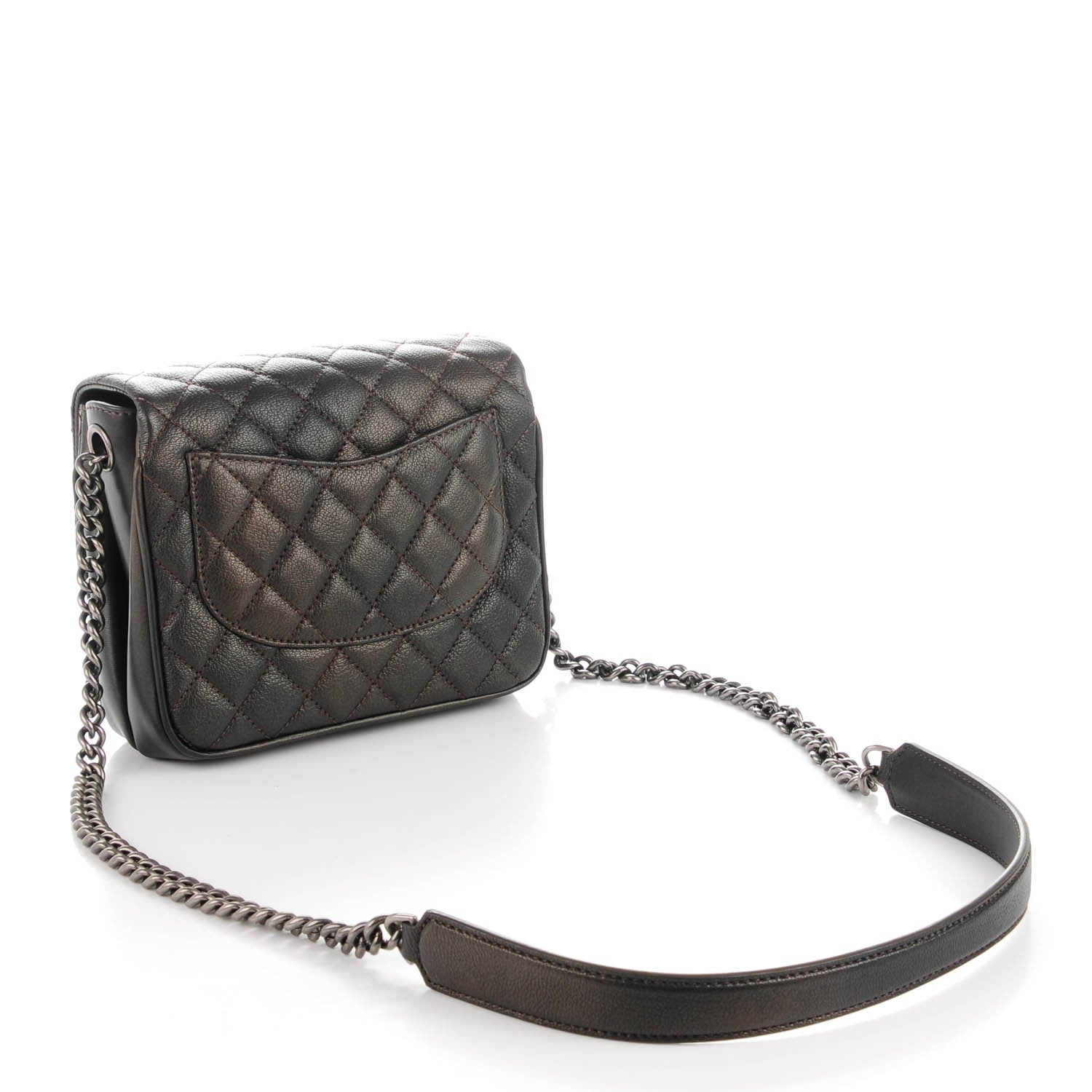 Chanel Metallic Goatskin Quilted Small Rock In Rome Flap Charcoal 3 of 8