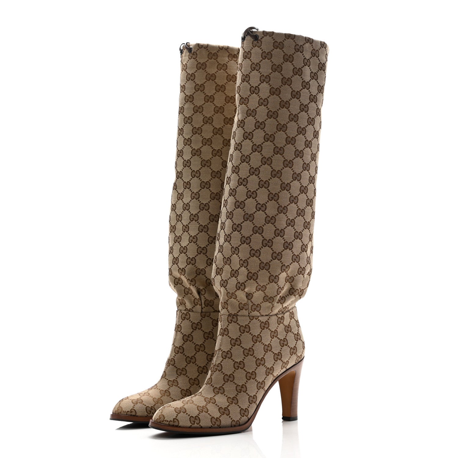 Gucci Monogram Malaga Kid Lisa Mid Heel Boots 40 Beige Ebony 3 of 9
