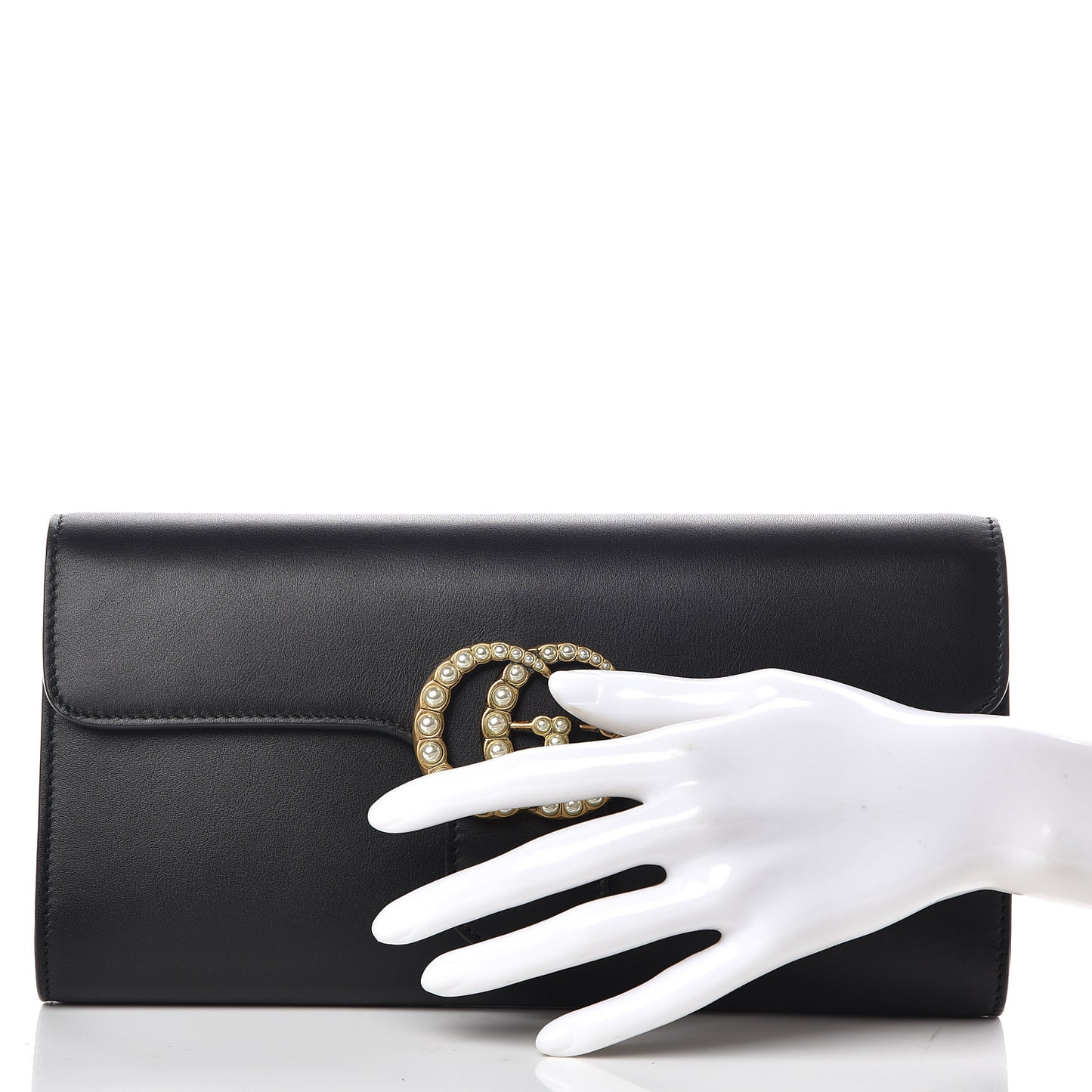 Calfskin Pearly GG Marmont Clutch Black
