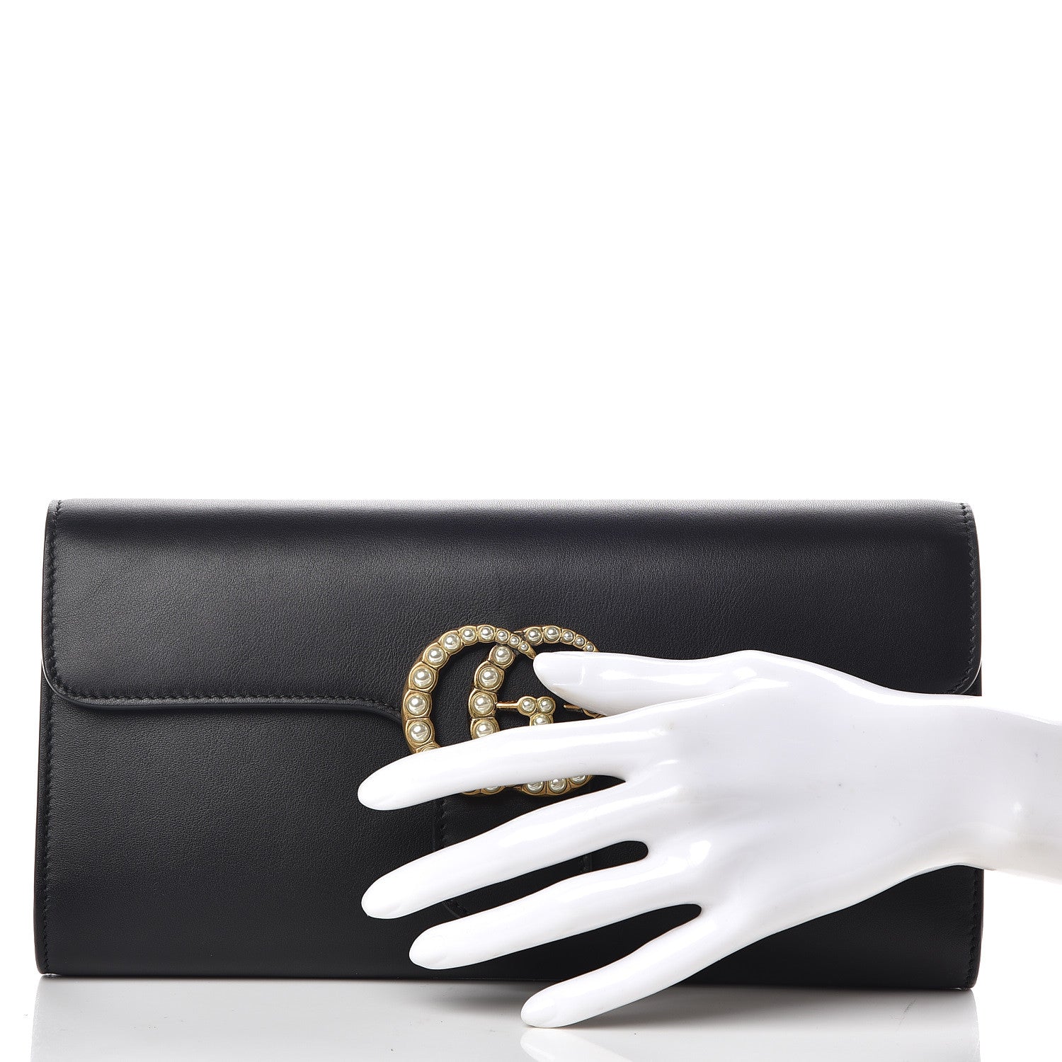 Gucci Calfskin Pearly GG Marmont Clutch Black 2 of 9