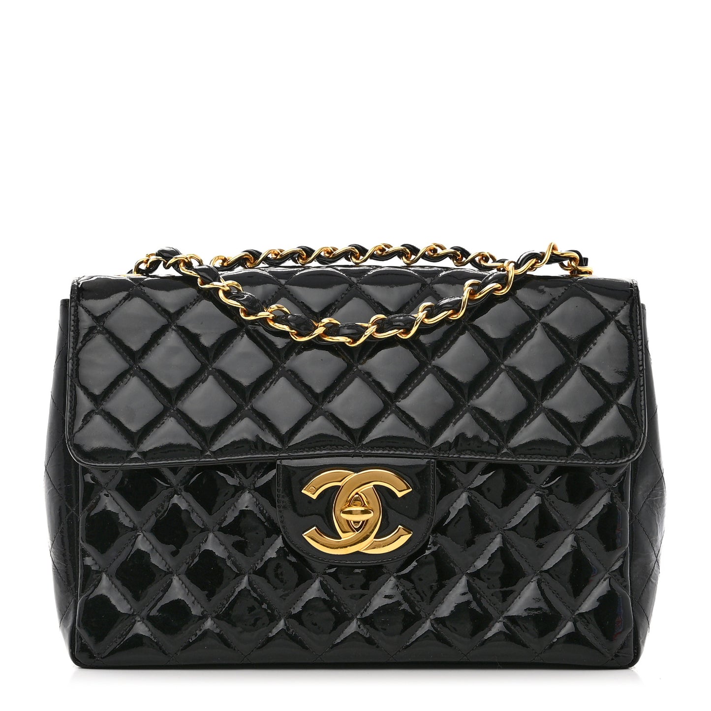 Patent Quilted XL Jumbo Single Flap Black