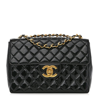 Chanel Patent Quilted XL Jumbo Single Flap Black 1 of 9
