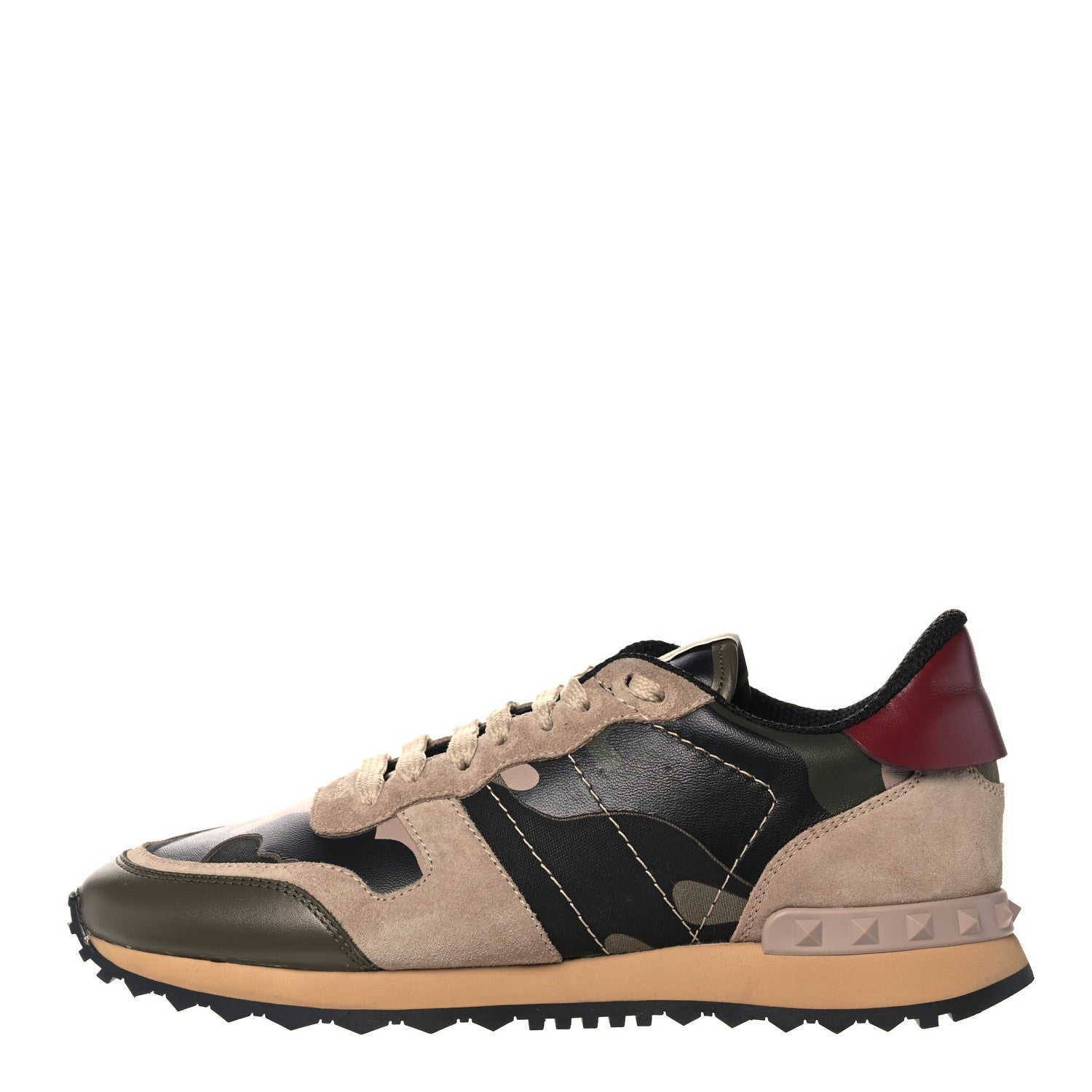 Valentino Garavani Nappa Suede Camouflage Womens Rockrunner Sneakers 38.5 Army Green Beige 1 of 13