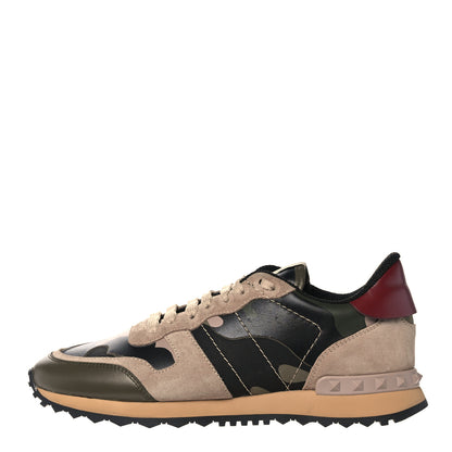 Valentino Garavani Nappa Suede Camouflage Womens Rockrunner Sneakers 38.5 Army Green Beige 1 of 13