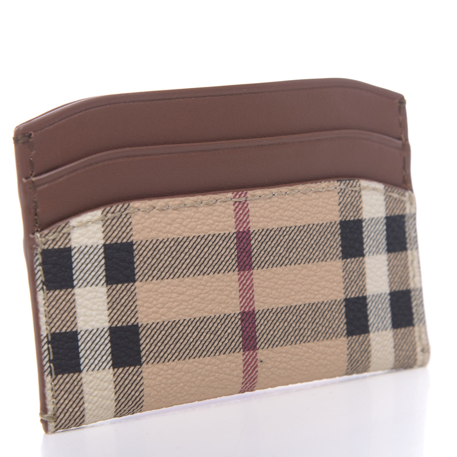 Burberry Soft Grain Calfskin Haymarket Check Izzy Card Case Tan 3 of 6