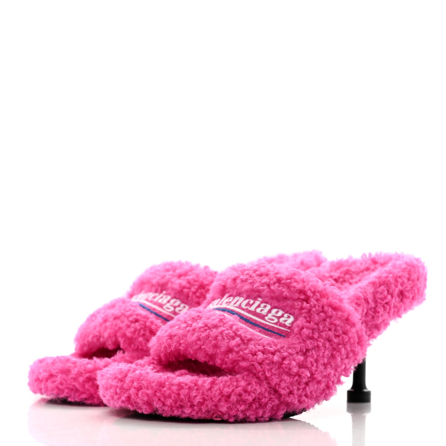 Faux Shearling Political Campaign Logo 80mm Sandals 36 Pink White Blue