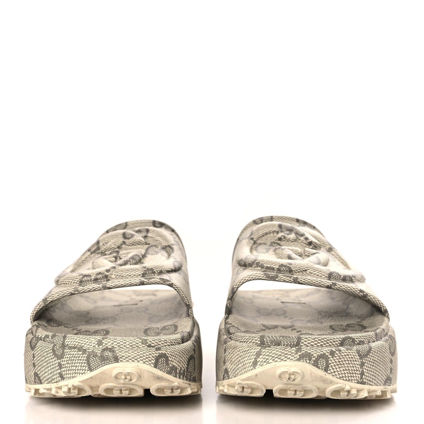 Cubic Rubber GG Monogram Mens Interlocking G Platform 42mm Slide Sandals 9 Beige Ebony