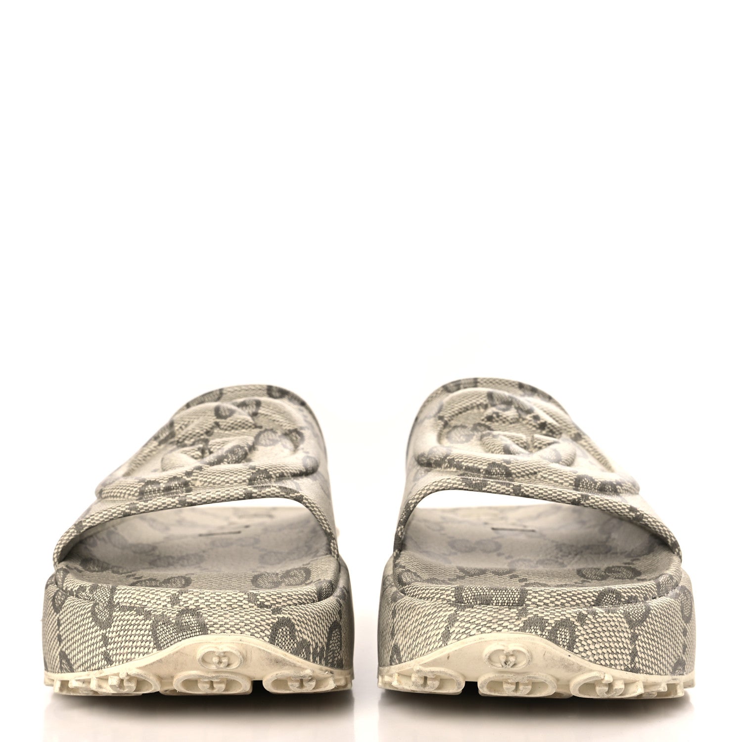 Gucci Cubic Rubber GG Monogram Mens Interlocking G Platform 42mm Slide Sandals 9 Beige Ebony 2 of 8