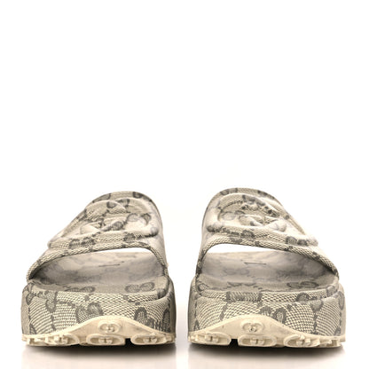Gucci Cubic Rubber GG Monogram Mens Interlocking G Platform 42mm Slide Sandals 9 Beige Ebony 2 of 8