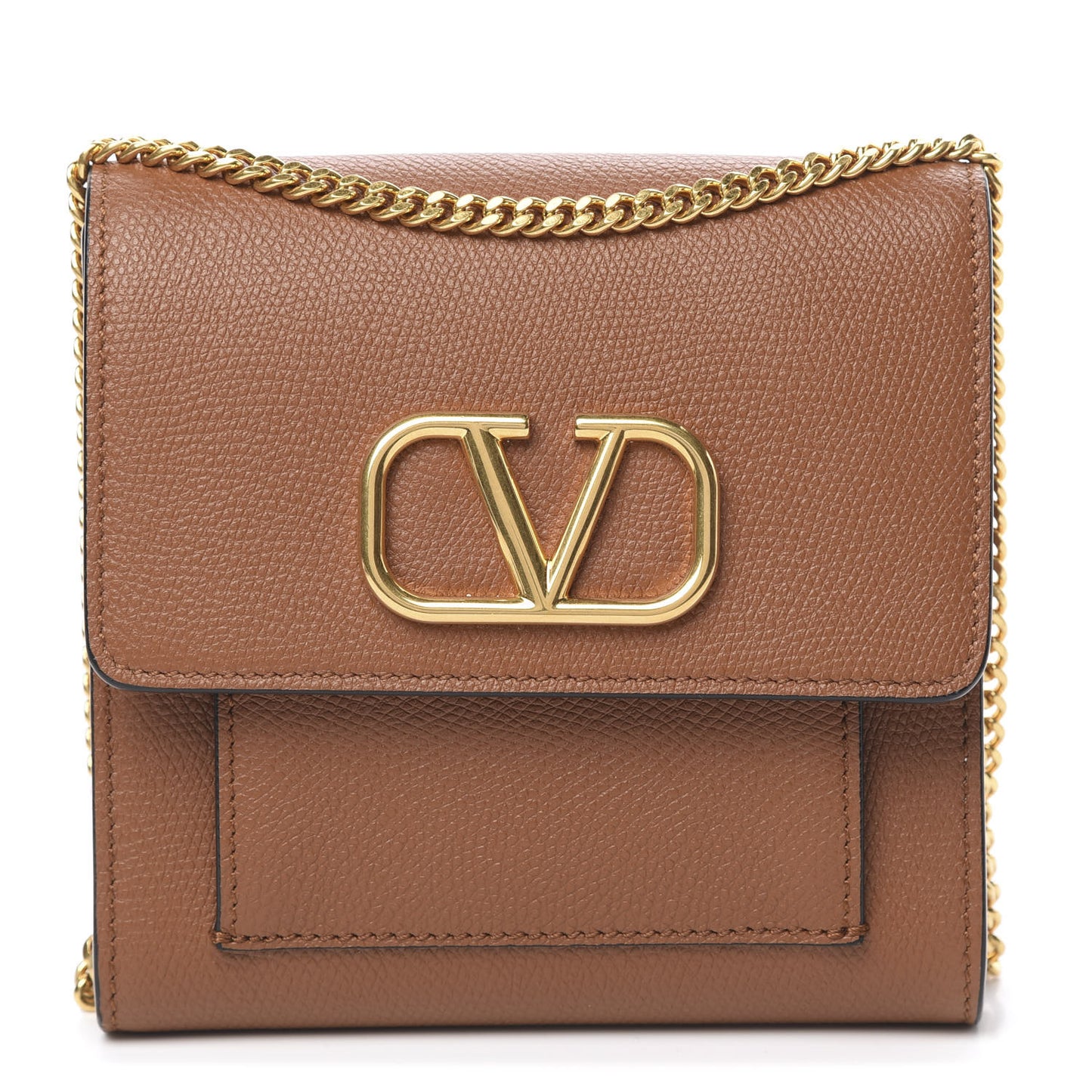 Grainy Calfskin VLogo Crossbody Bag Saddle Brown