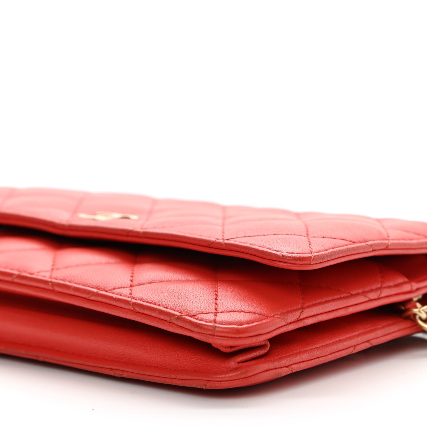 Lambskin Quilted Wallet On Chain WOC Light Red