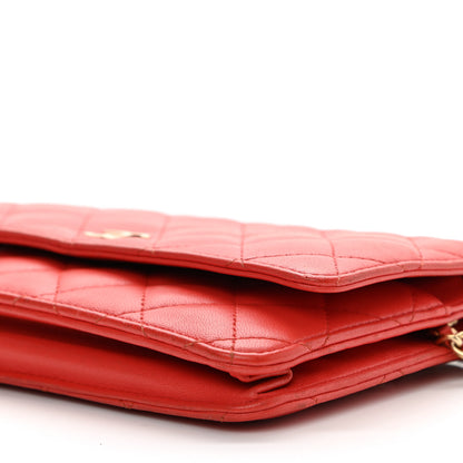 Chanel Lambskin Quilted Wallet On Chain WOC Light Red 11 of 16