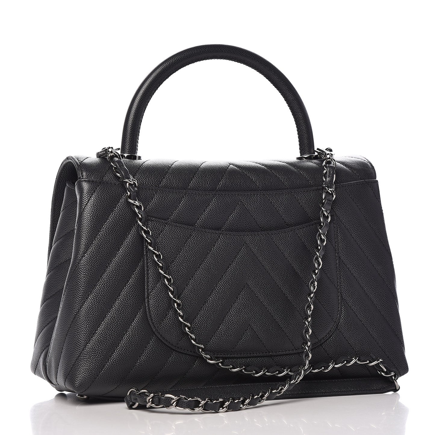 Caviar Chevron Quilted Small Coco Handle Flap Dark Grey