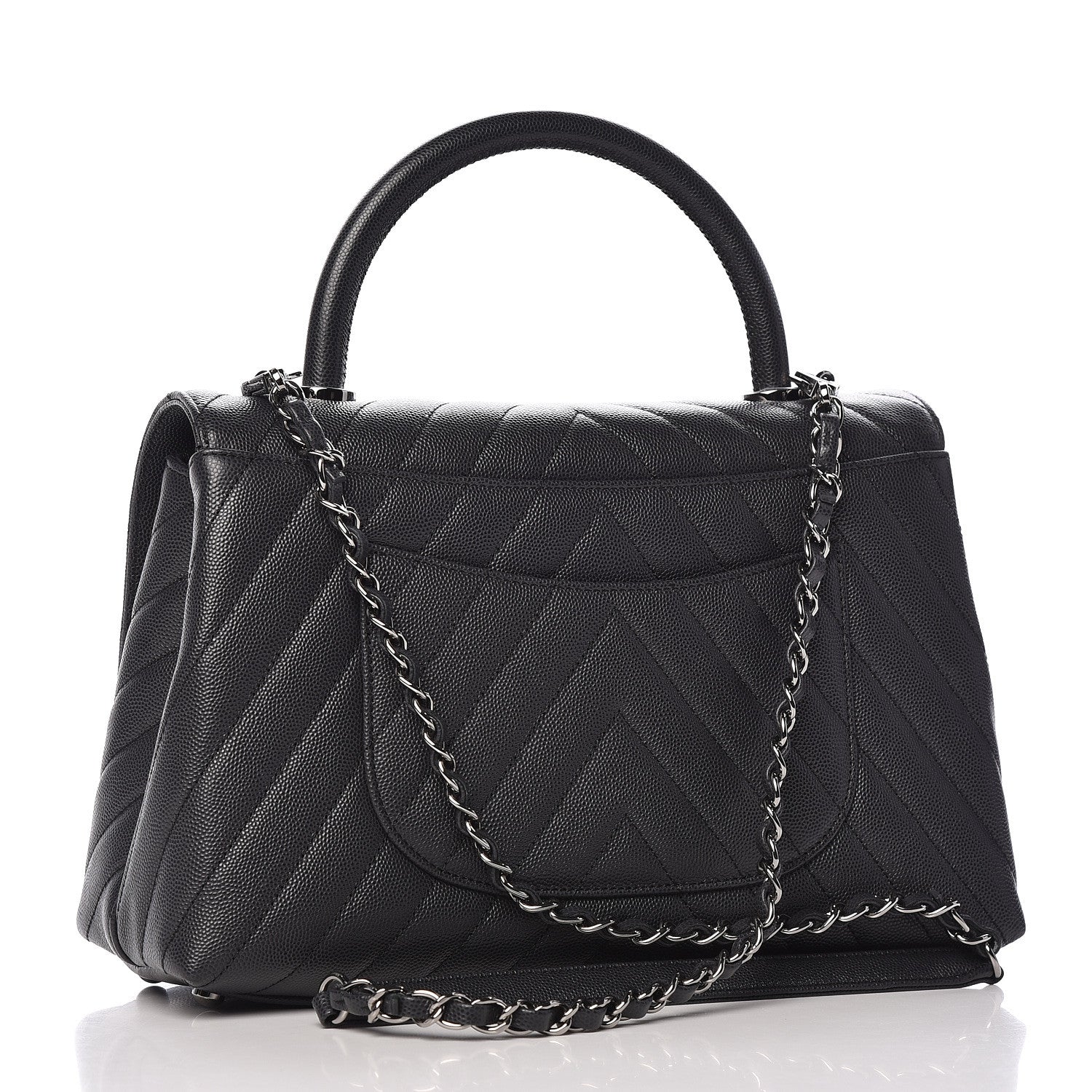 Chanel Caviar Chevron Quilted Small Coco Handle Flap Dark Grey 3 of 11