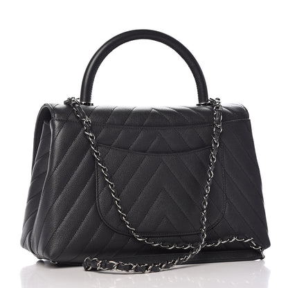 Chanel Caviar Chevron Quilted Small Coco Handle Flap Dark Grey 3 of 11