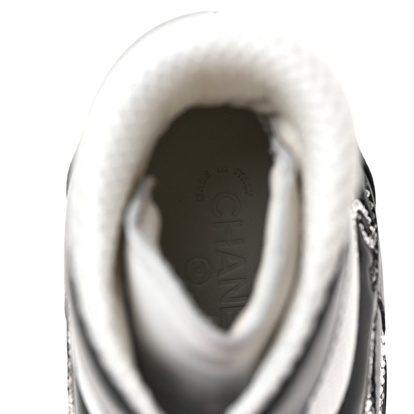 Fabric Calfskin Strass Womens CC Sneakers 38 Black White Silver