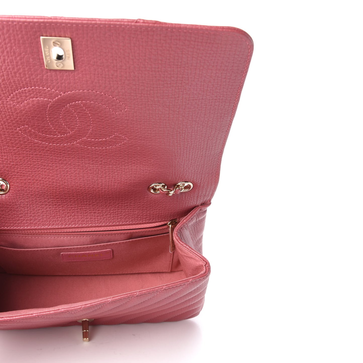 Calfskin Chevron Quilted Statement Flap Pink