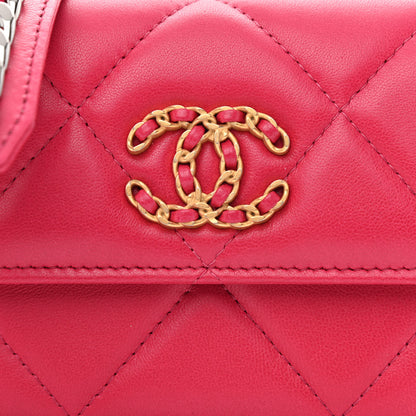 Chanel Lambskin Quilted Chanel 19 Flap Card Holder With Chain Dark Pink 9 of 11