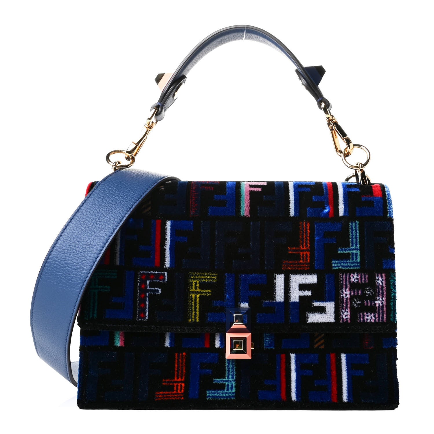Fendi Velvet Vitello Dolce Fun Fair Kan I Shoulder Bag Blue Multicolor 1 of 5