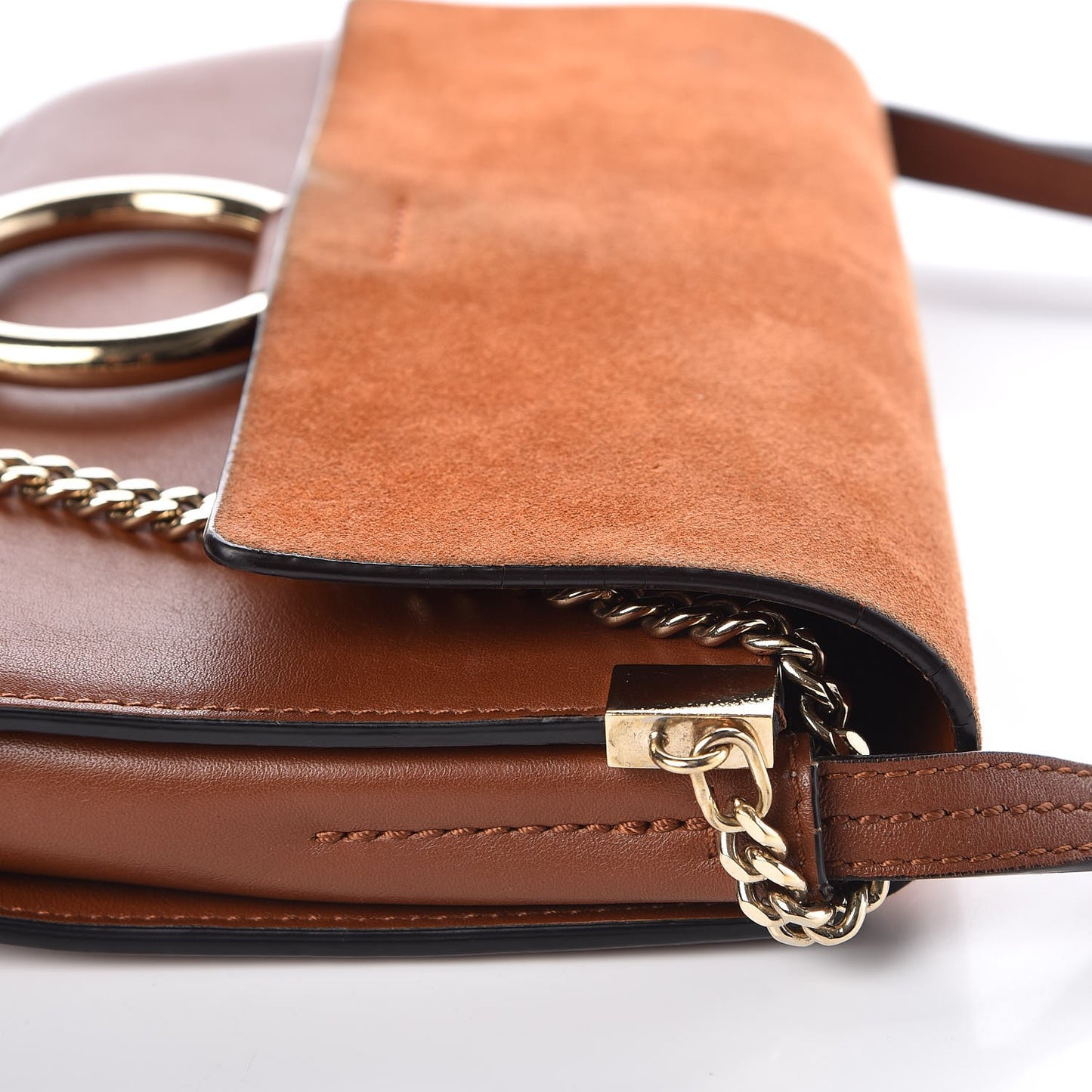 Suede Calfskin Small Faye Shoulder Bag Tobacco