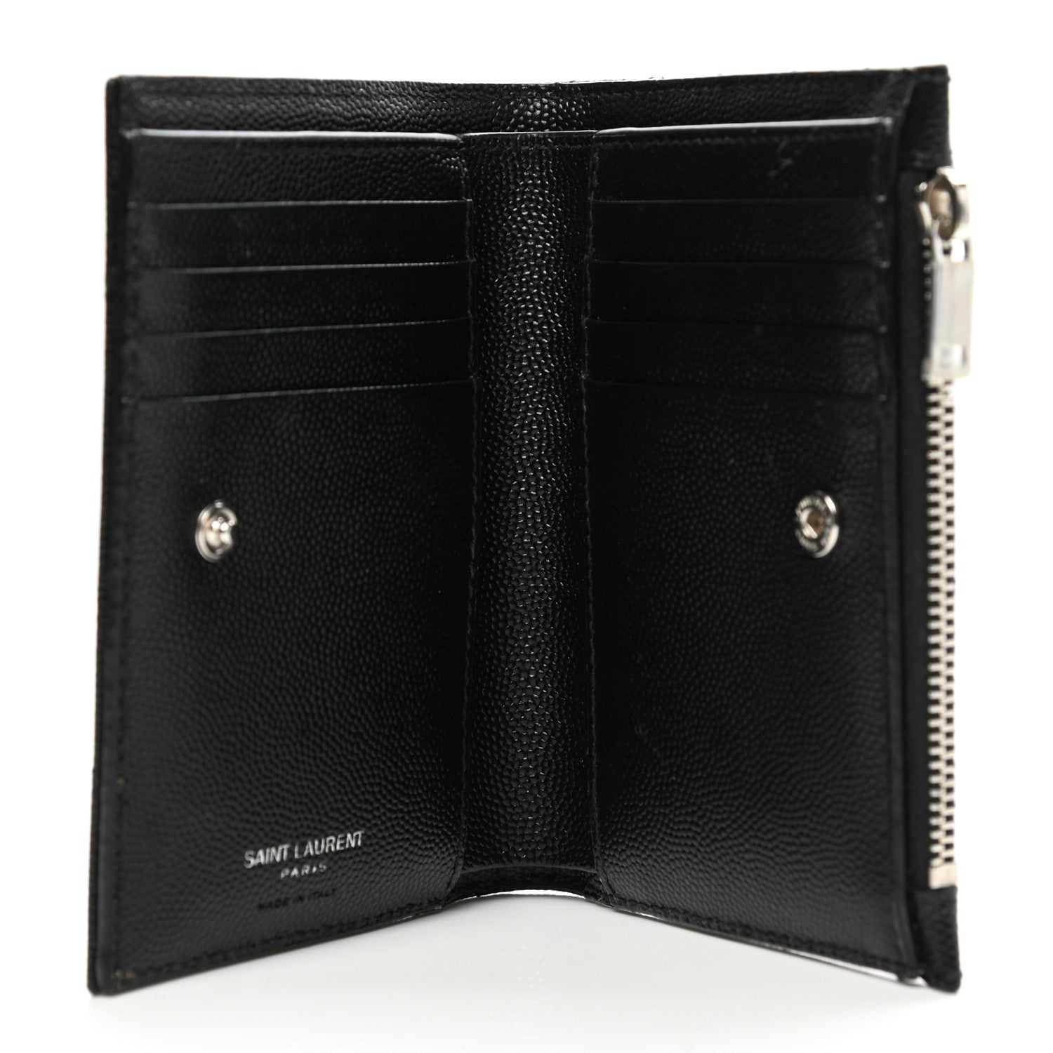 Saint Laurent Grain De Poudre Matelasse Chevron Monogram Zipped Two-Part Wallet Black 5 of 8