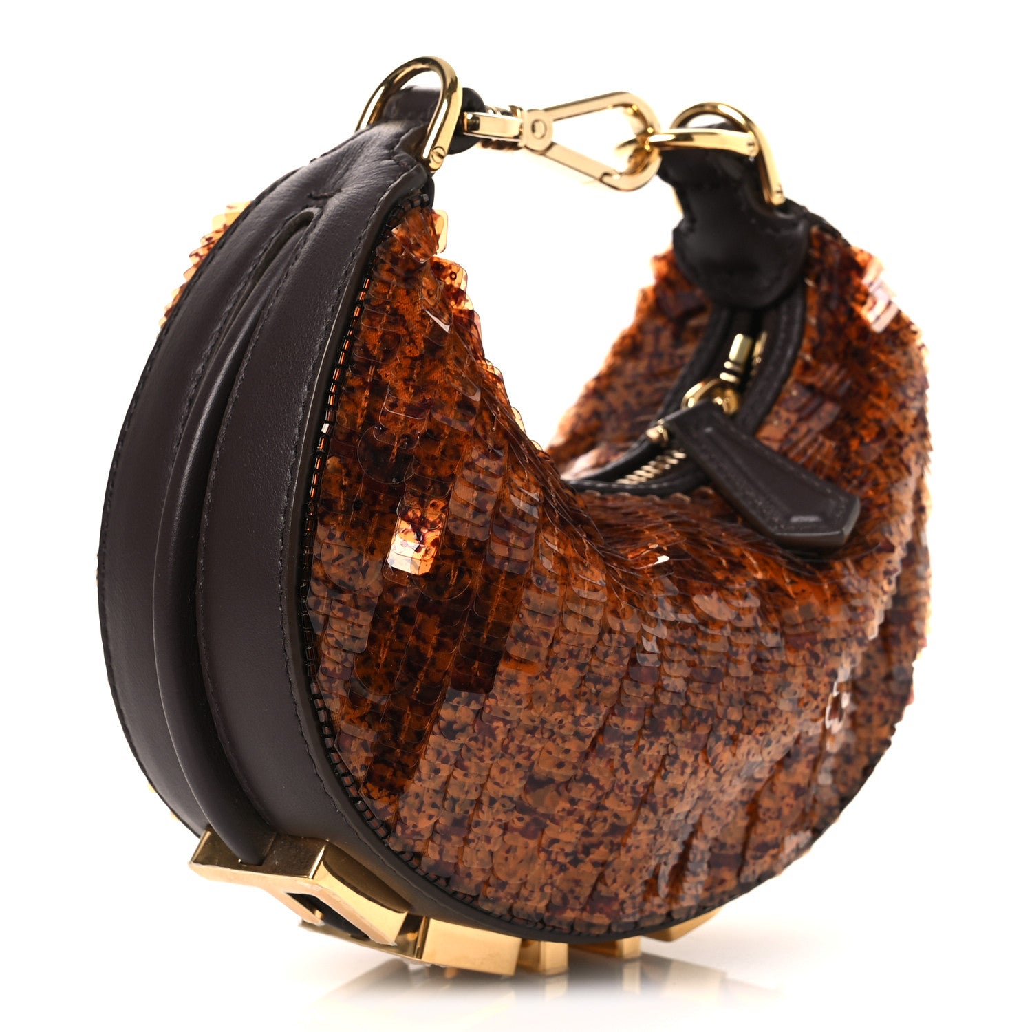 Fendi Sequin Paillettes Shiny Nappa Nano Fendigraphy Hobo Charm Brown 3 of 11