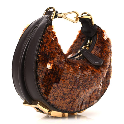 Fendi Sequin Paillettes Shiny Nappa Nano Fendigraphy Hobo Charm Brown 3 of 11