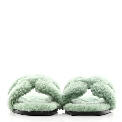 Hermes Woolskin Oran Sandals 39 Vert D’Eau 2 of 8