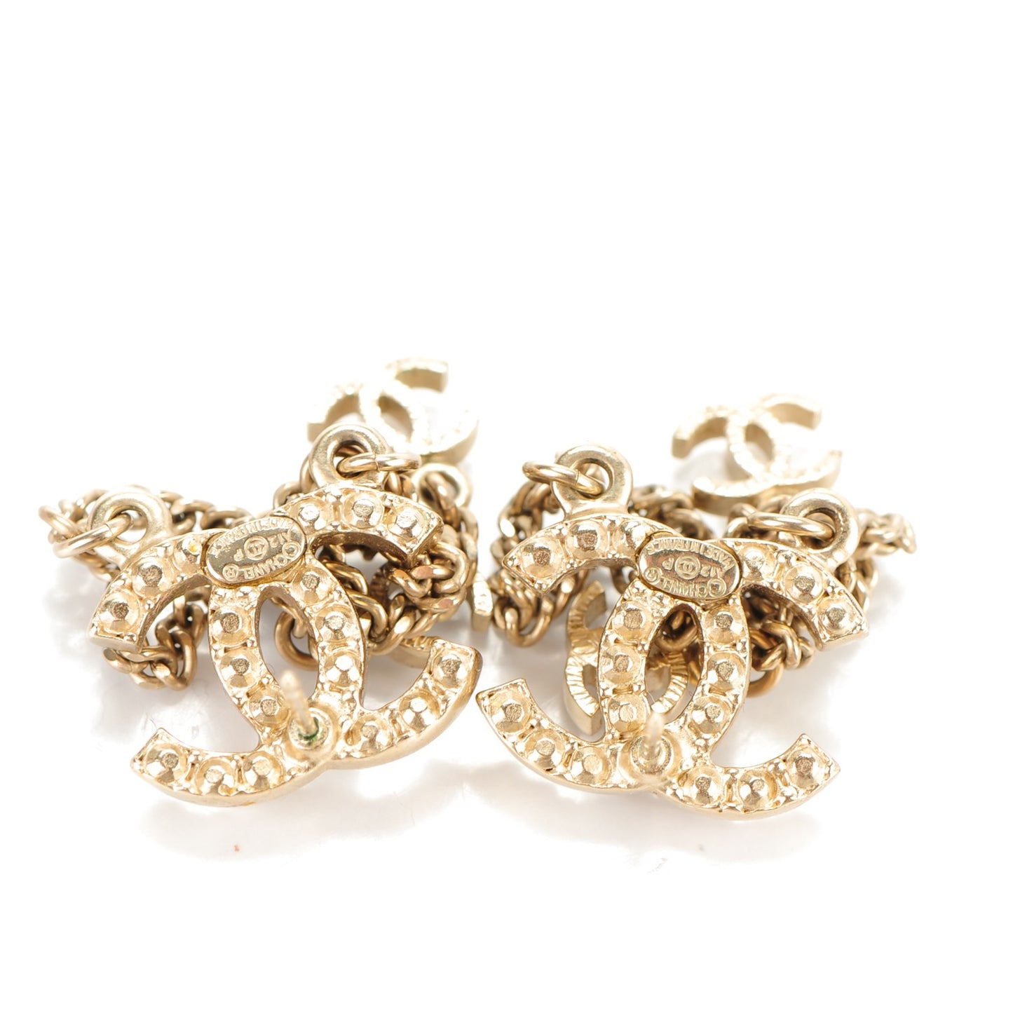Pearl Beaded CC Chain Earrings Gold