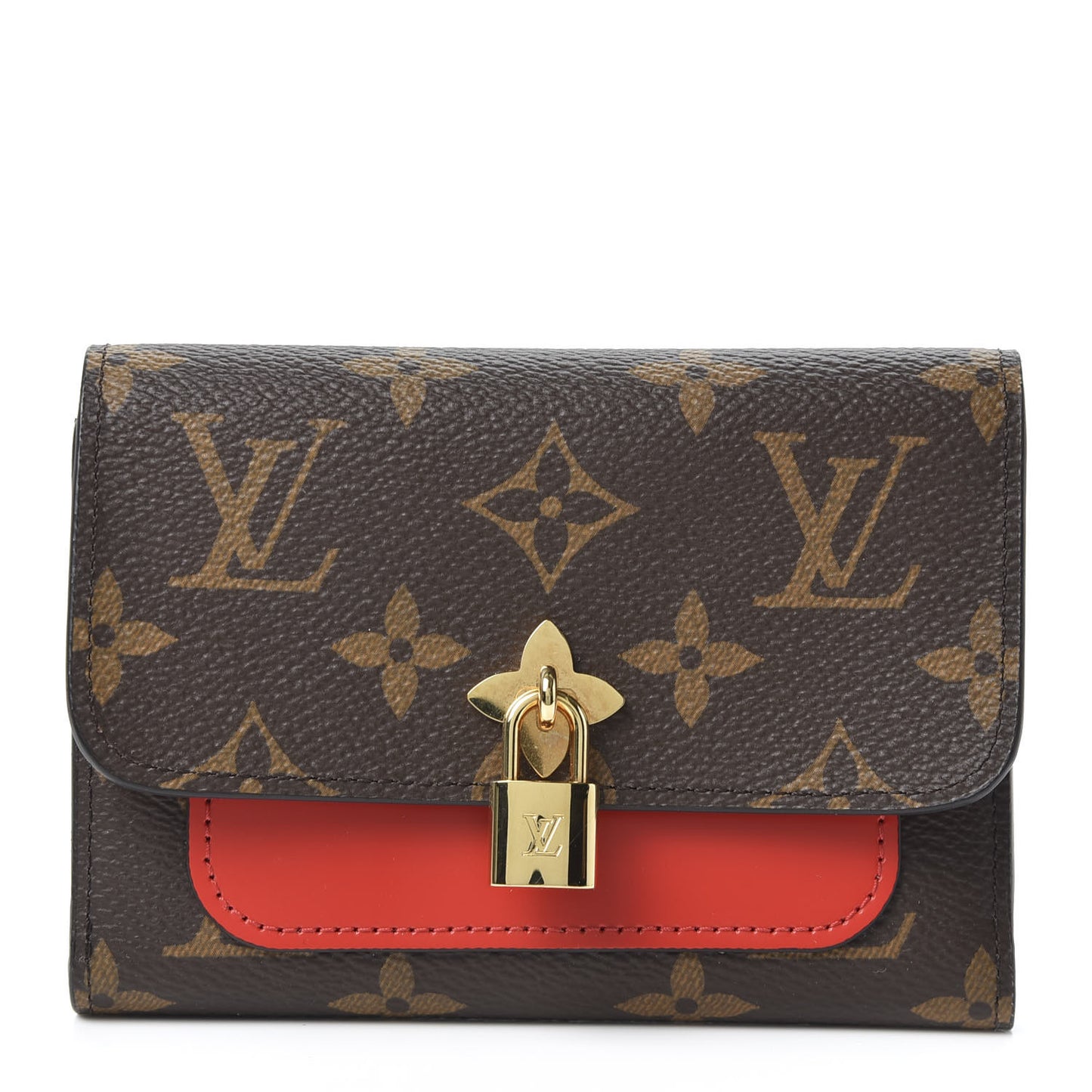 Monogram Flower Lock Compact Wallet Coquelicot