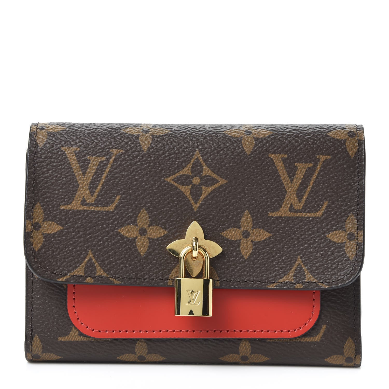 Louis Vuitton Monogram Flower Lock Compact Wallet Coquelicot 1 of 8