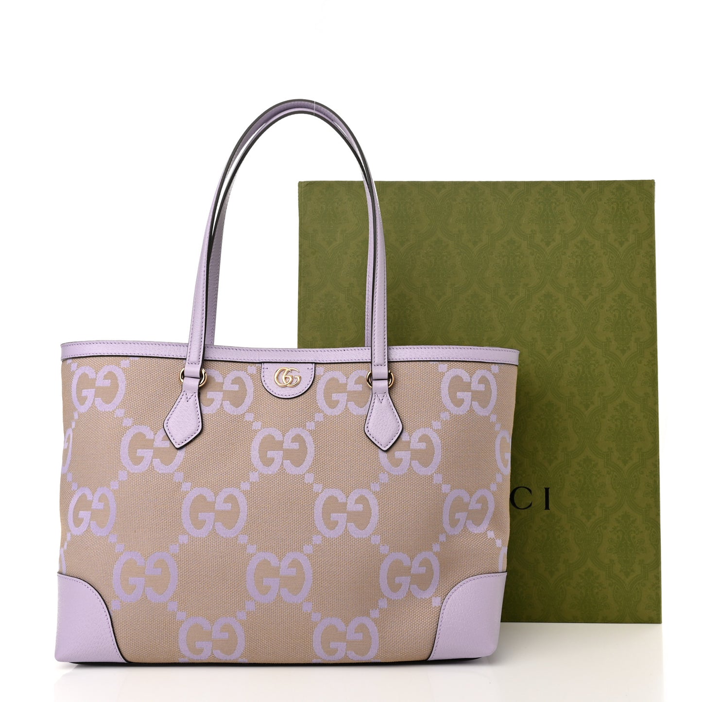 Monogram Jumbo GG Textured Dollar Calfskin Medium Ophidia Shopping Tote Beige Lapis
