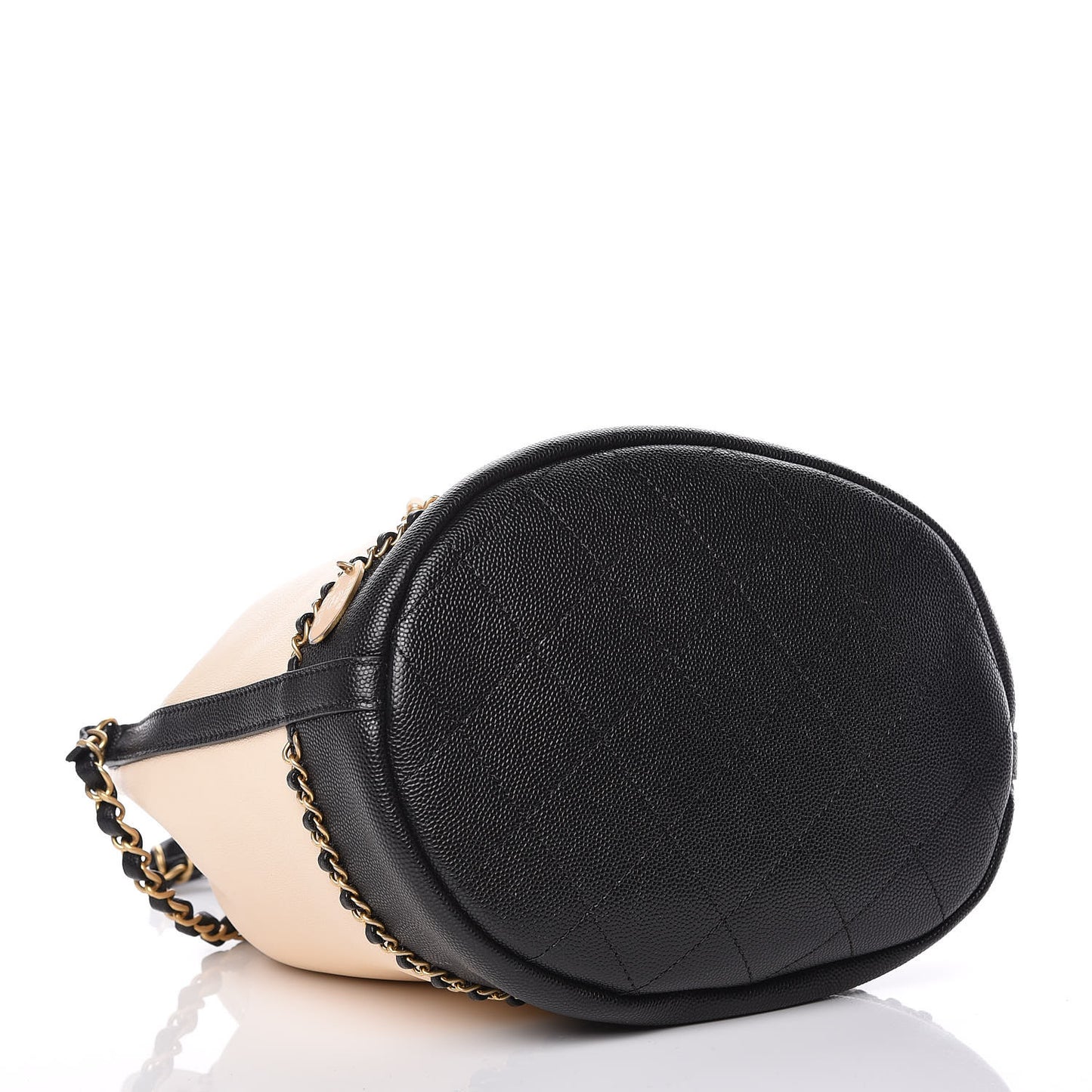 Lambskin Caviar Lovely Chains Drawstring Bag Beige Black