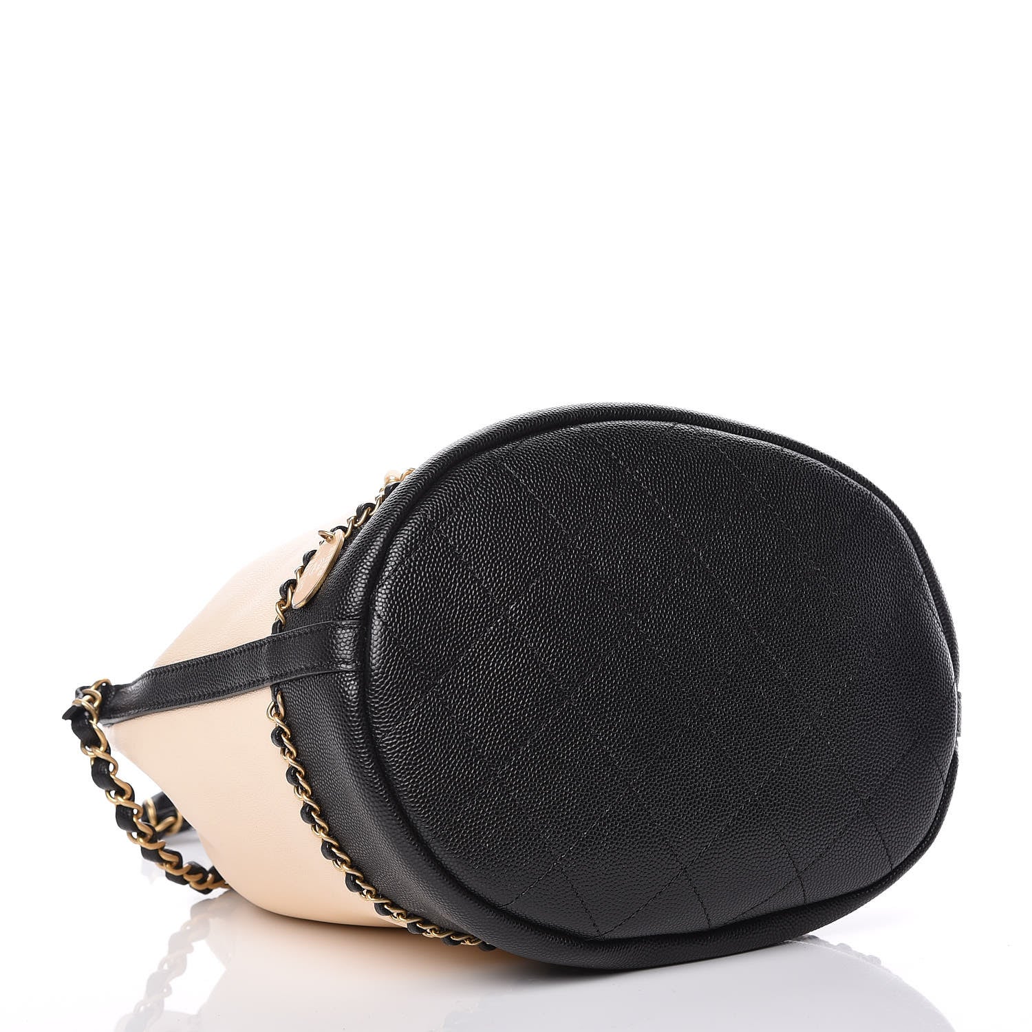 Chanel Lambskin Caviar Lovely Chains Drawstring Bag Beige Black 4 of 9