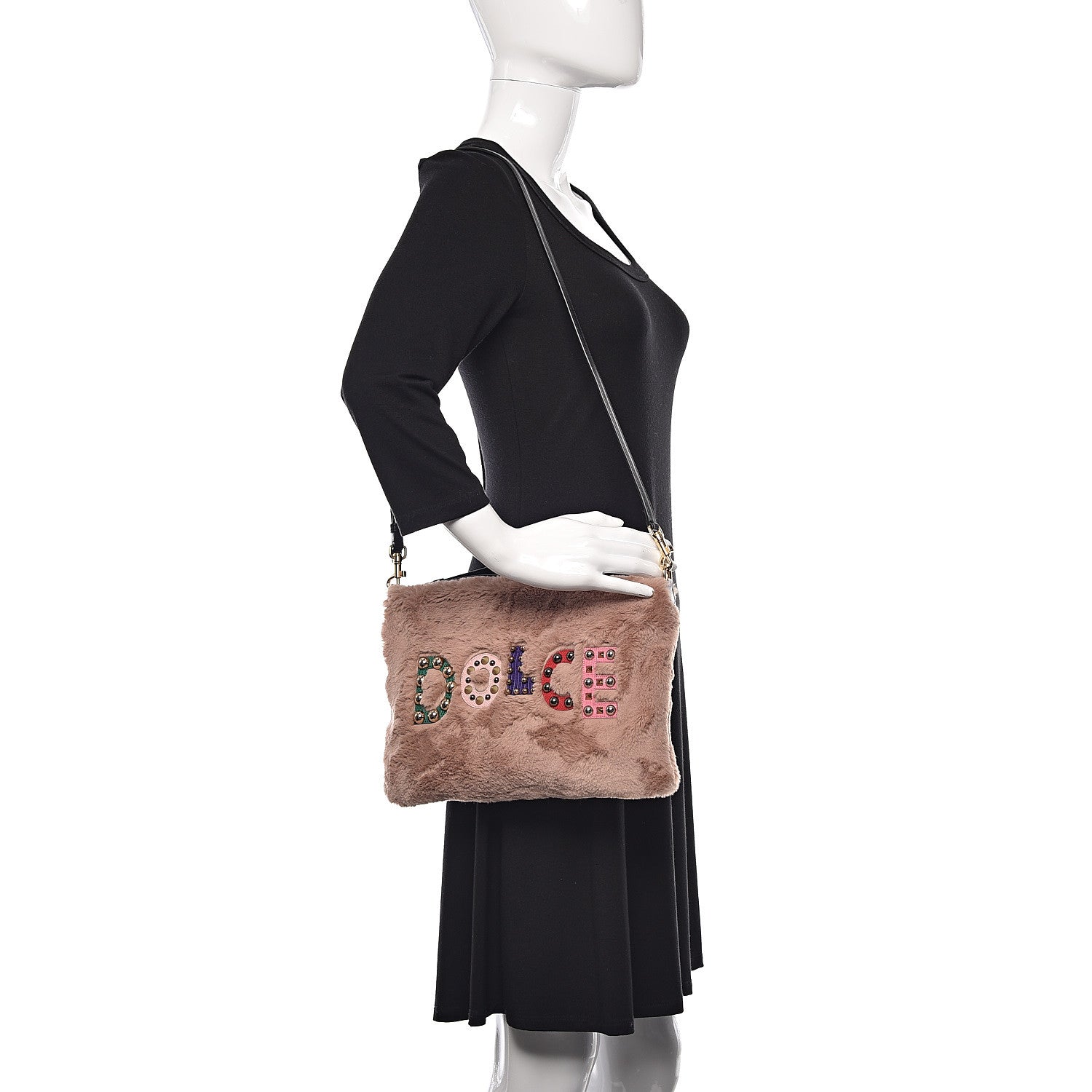 Dolce & Gabbana Faux Fur Embroidered Clutch Bag Pink 2 of 9