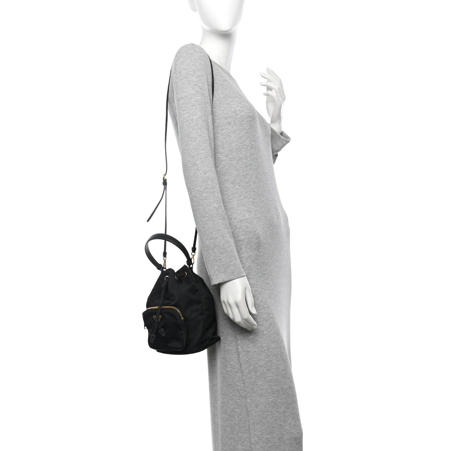 Saffiano Tessuto Nylon Mini Bucket Crossbody Bag Black